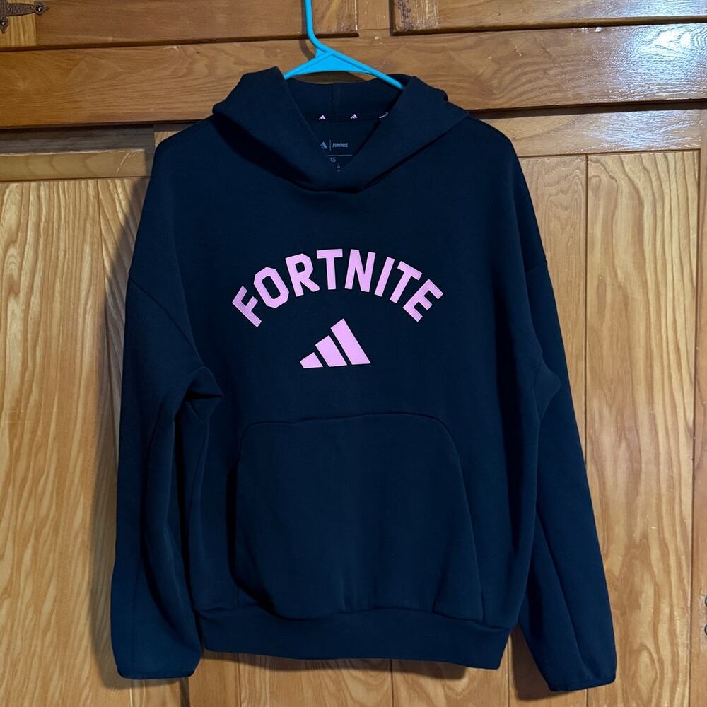 Men's Adidas x Fortnite Logo Hoodie - Black/Pink, Size XS